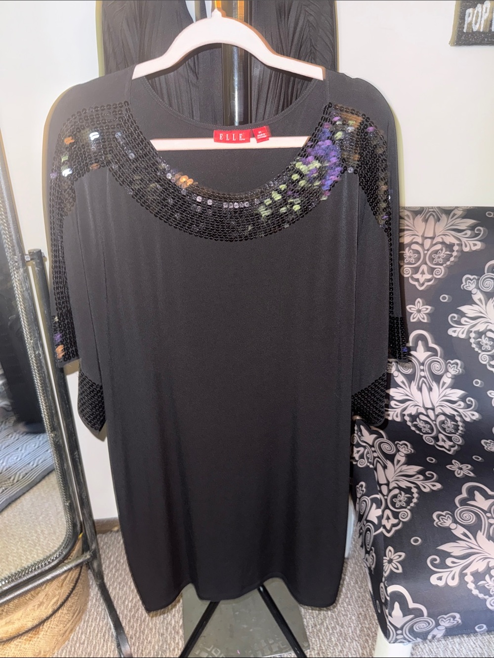 ELLE Black Tunic with Iridescent Sequin Accent